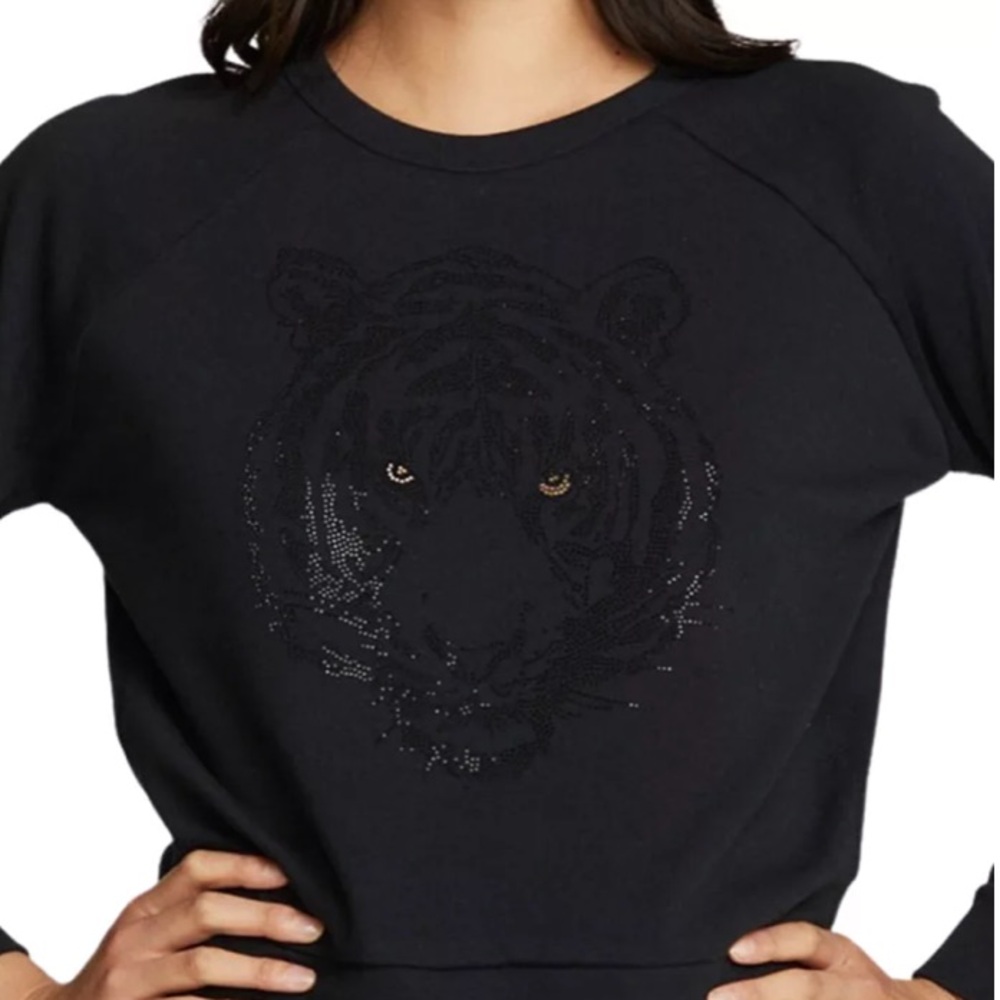 Chaser Women's Tiger Cotton Fleece Long Sleeve Crew Neck Black Sweatshirt - Picture 3 of 4